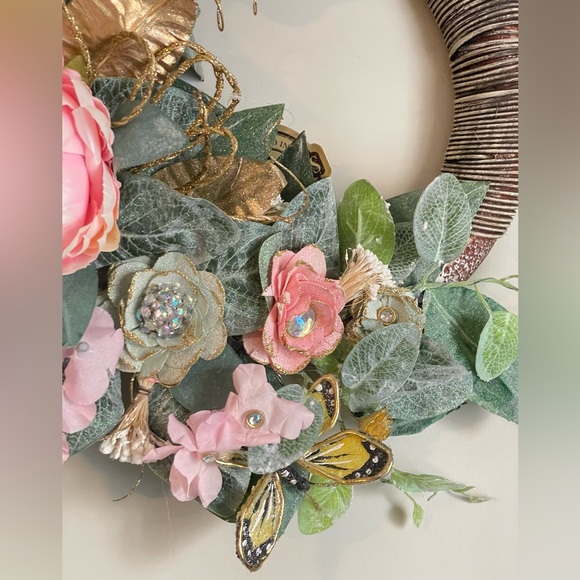 Asymmetrical Butterfly Floral Spring Wreath - Picture 3 of 7